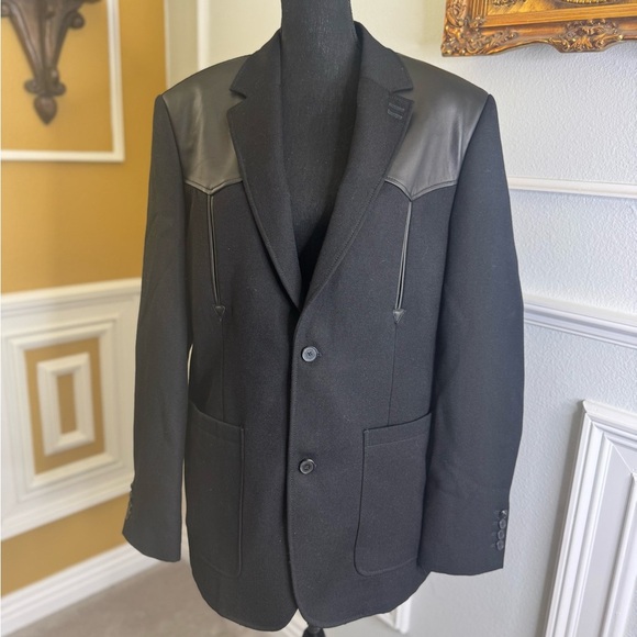 Black Blazer with Lamb Leather Accents - Picture 3 of 17